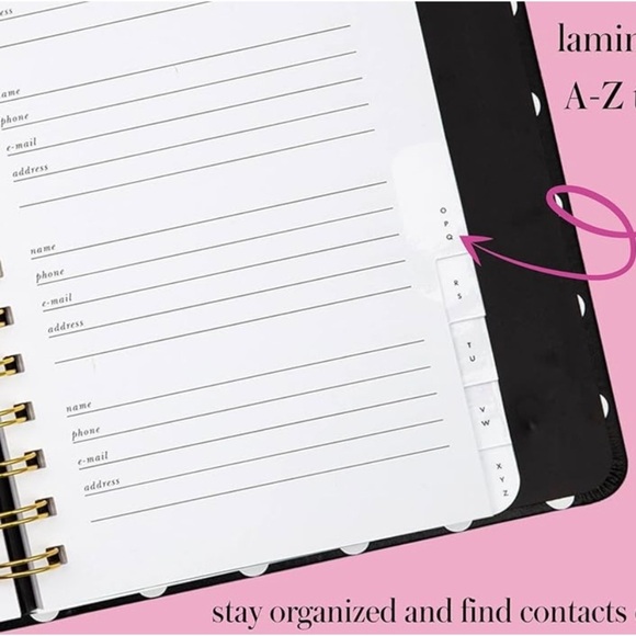 Kate Spade New York Address Book with A-Z Tabs, Black Leatherette Telephone Book - Picture 3 of 12